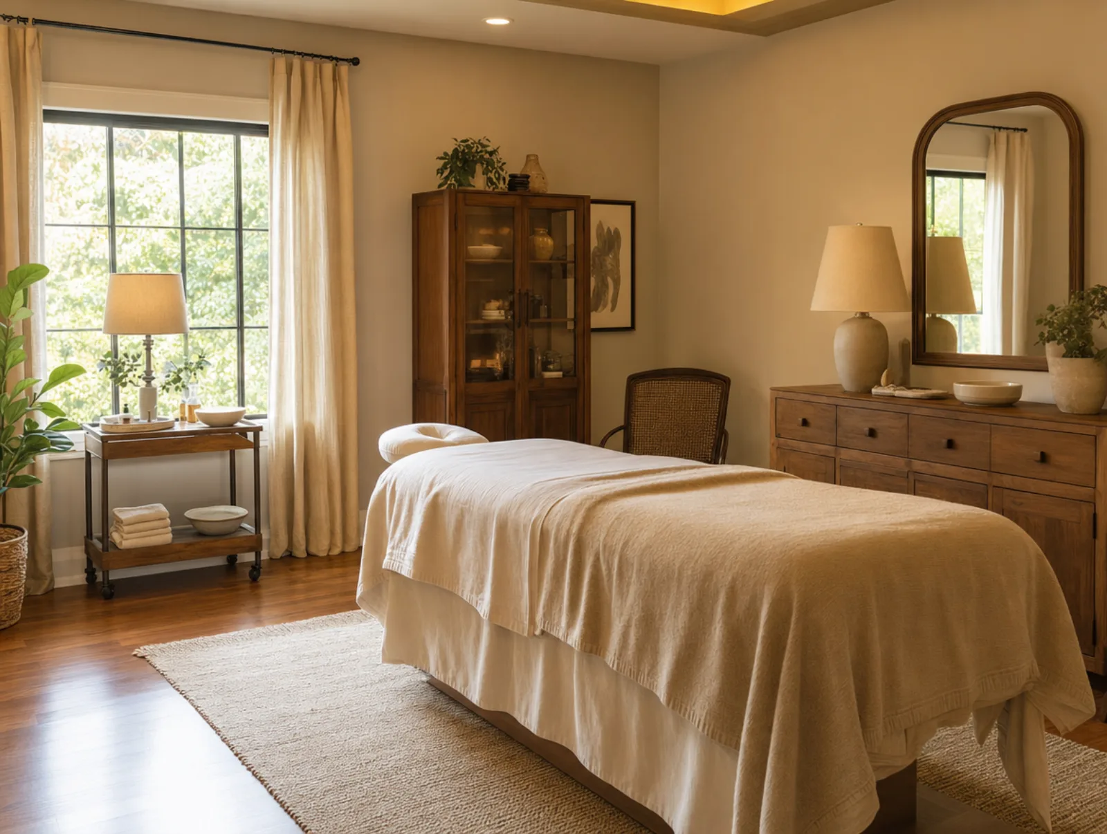 Treatment room at True North Chiropractic with warm wood tones and natural light