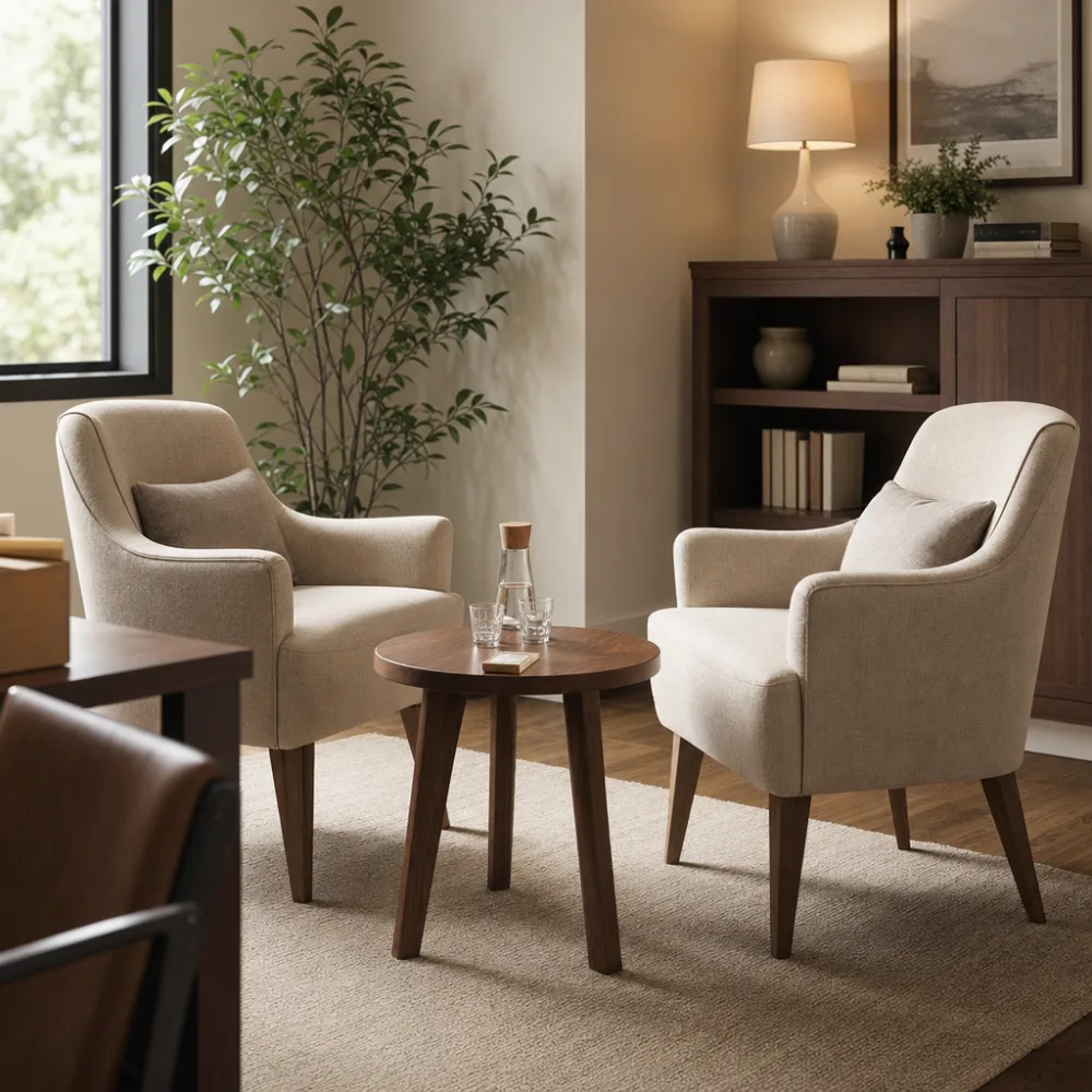 Consultation corner with two chairs at True North Chiropractic
